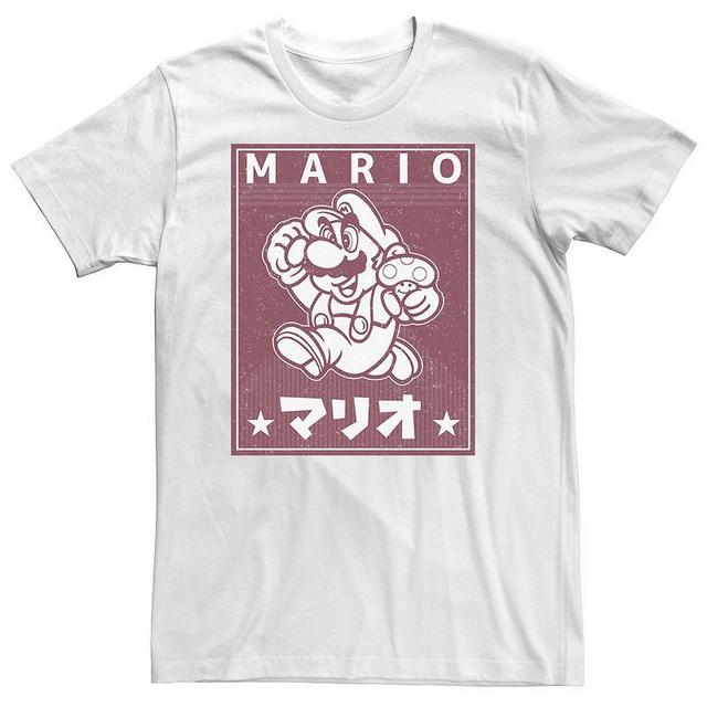 Big & Tall Nintendo Super Mario Kanji Jump Red Vintage Poster Tee, Mens Athletic Grey Product Image