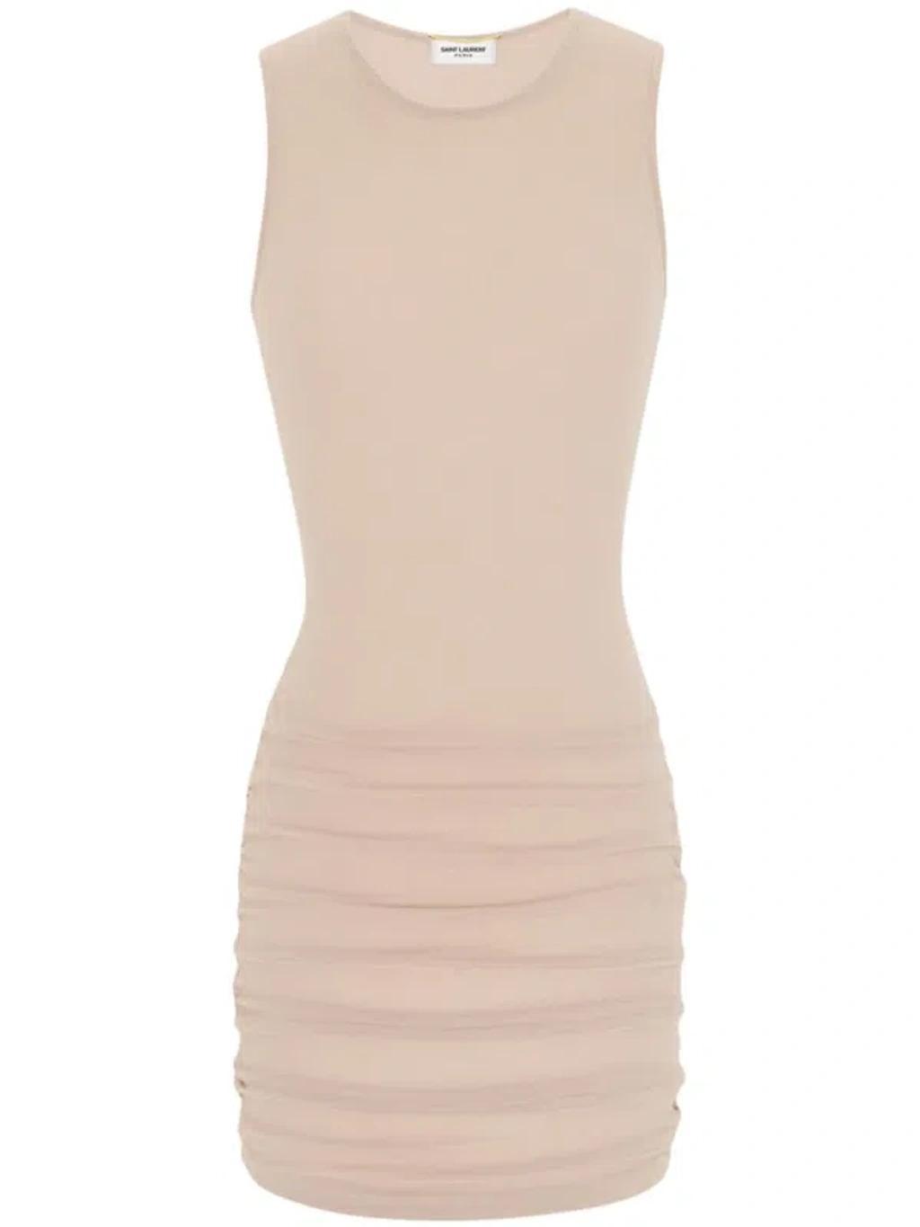 SAINT LAURENT Sleeveless Tulle Minidress In Sand Product Image