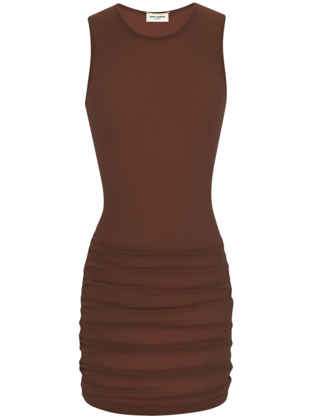 Sleeveless Tulle Minidress In Marron Product Image