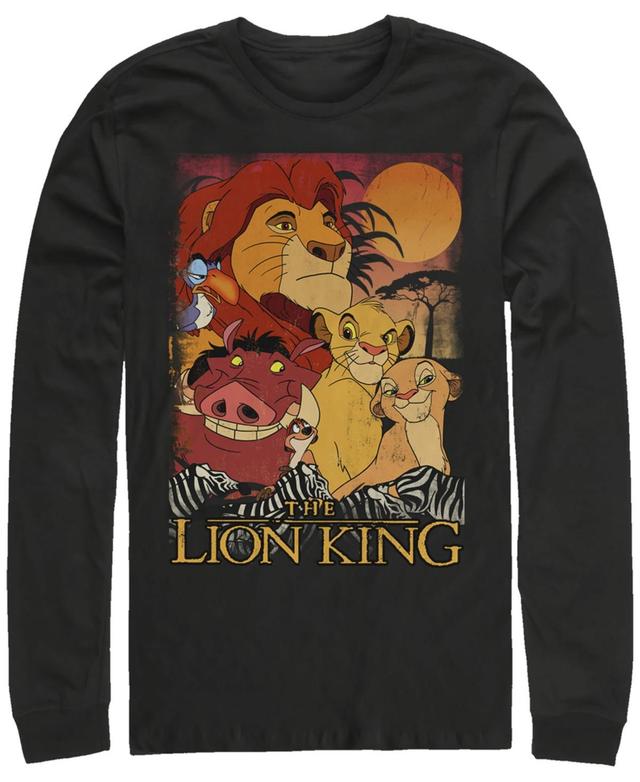 Mens Disney The Lion King Happy Group Shot Sunset Vintage Poster Tee Blue Product Image