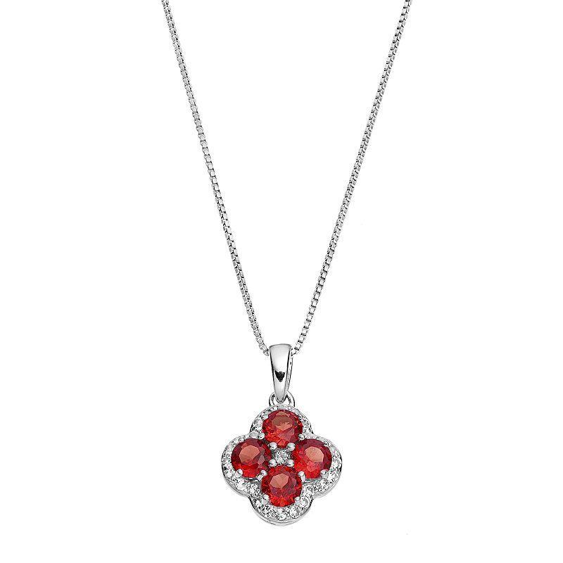 Gemminded Sterling Silver Garnet & White Topaz Flower Pendant Necklace, Womens Red Product Image