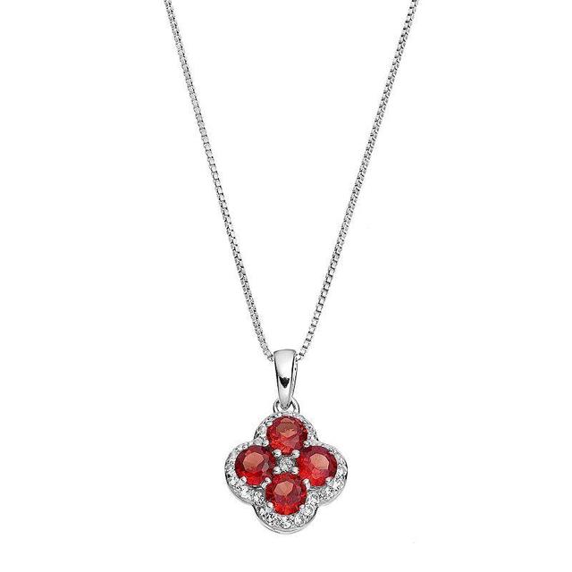 Gemminded Sterling Silver Garnet & White Topaz Flower Pendant Necklace, Womens Red Product Image