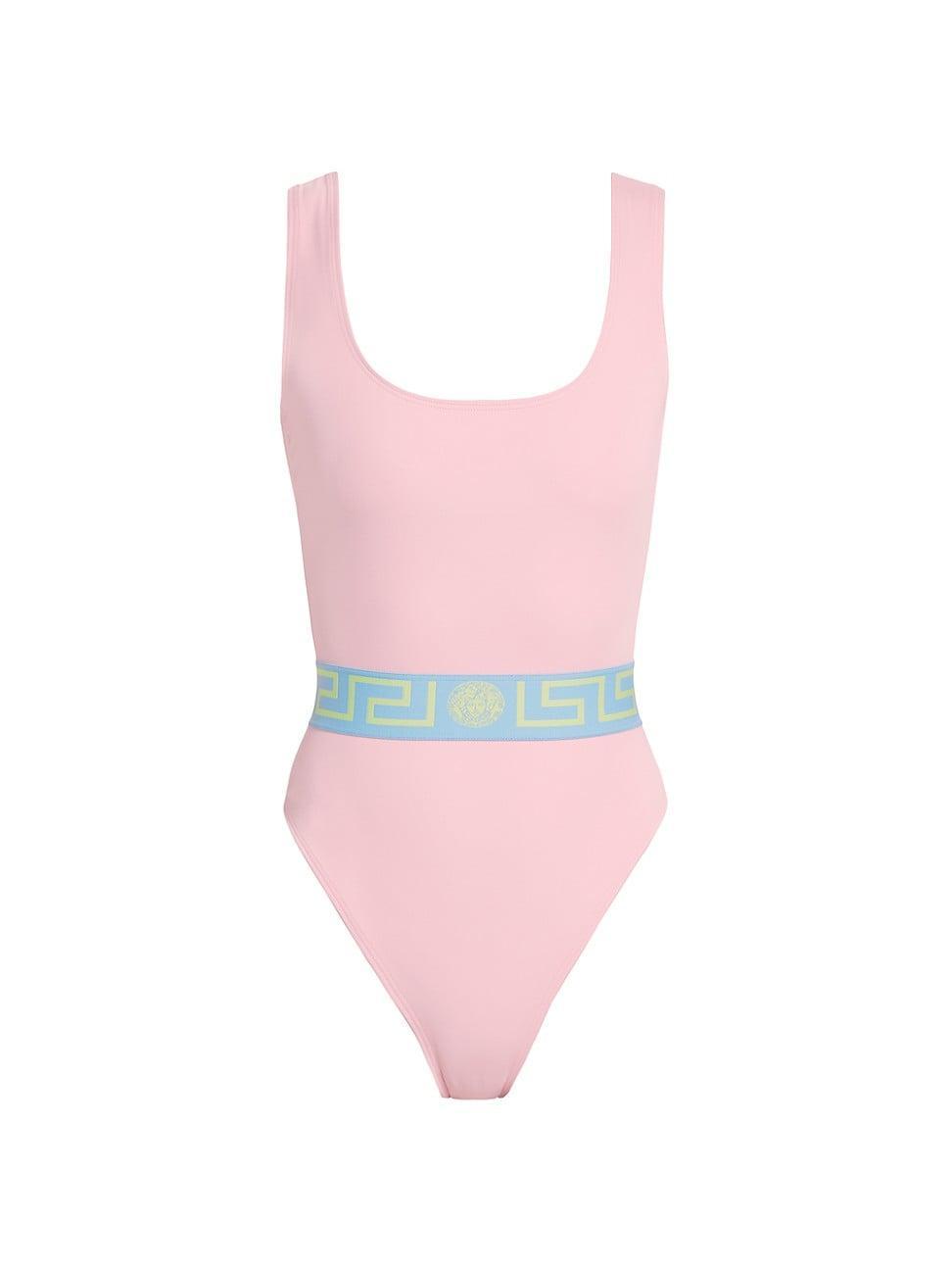 Womens Greek Key Belt One-Piece Swimsuit Product Image