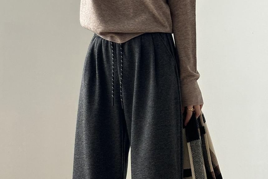 Drawstring Waist Plain Wide Leg Sweatpants Product Image