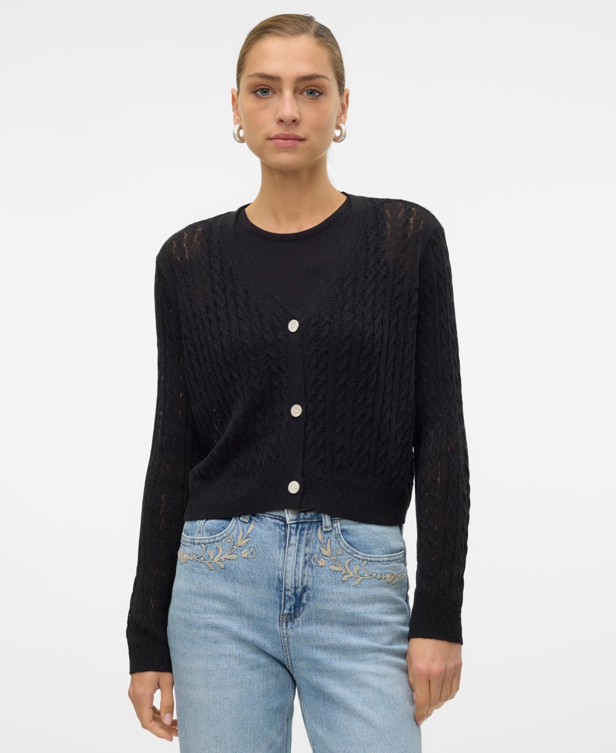 Vero Moda Womens Tara Button-Up Cable-Knit Cardigan Sweater Product Image