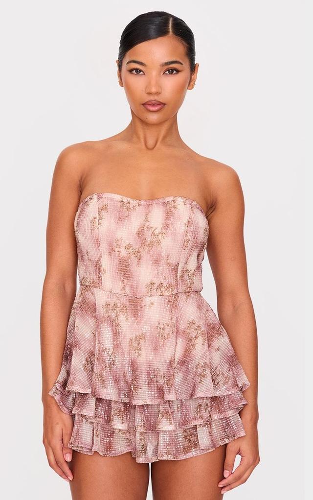 Premium Pink Floral Print Embellished Bandeau Rara Romper Product Image