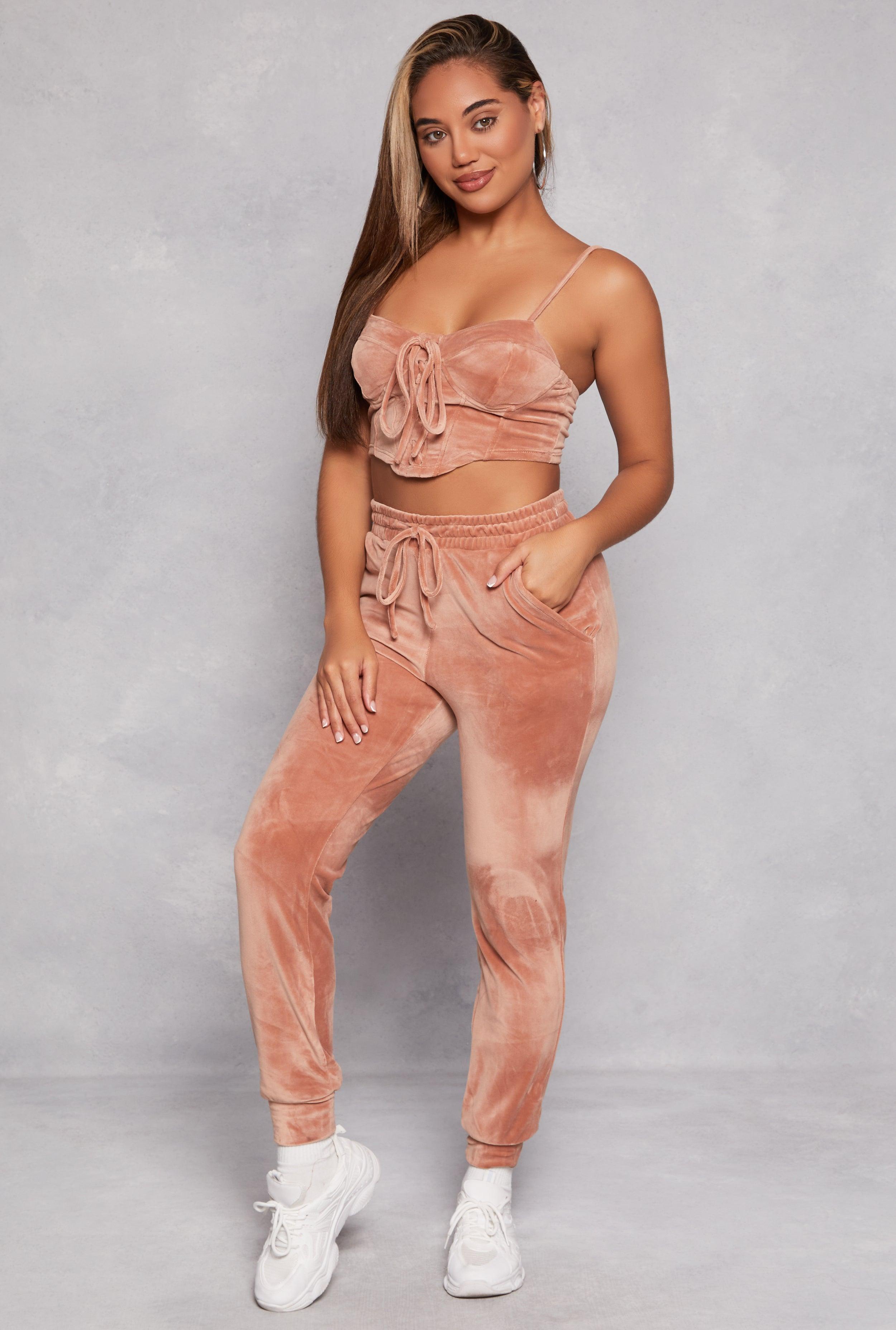 Womens Iris Velour Lace Up Corset Top with Joggers Product Image