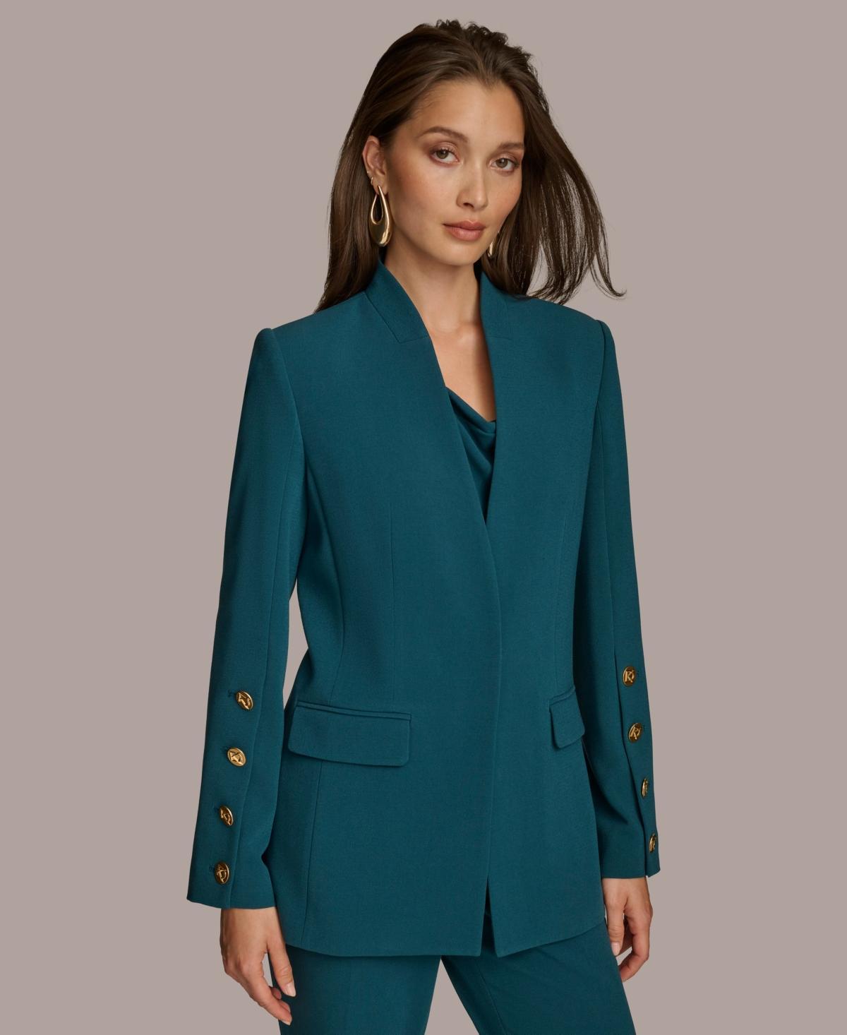 Donna Karan Womens Collarless Button Sleeve Blazer Product Image