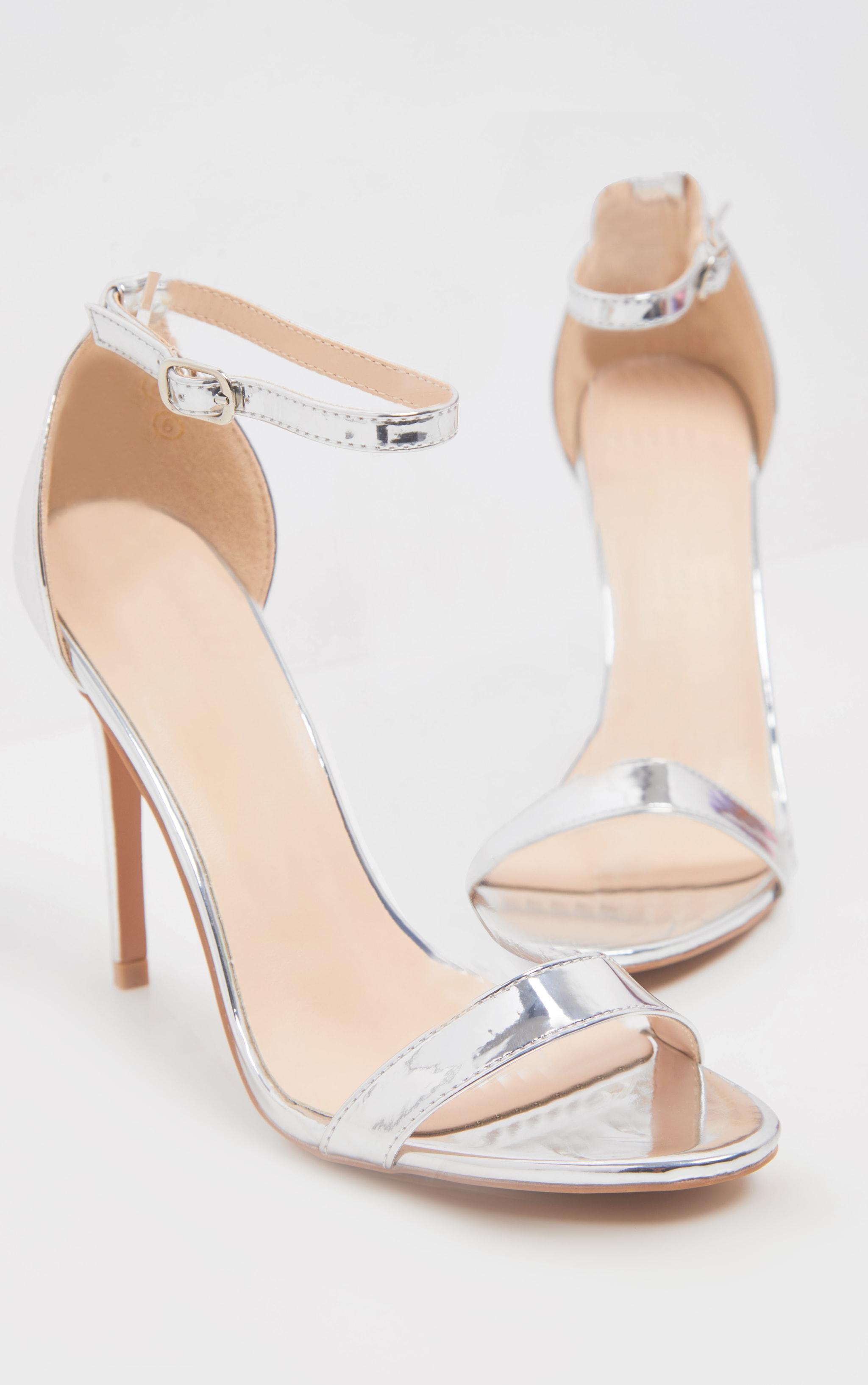 Clover Silver Metallic Strap Heeled Sandals Product Image