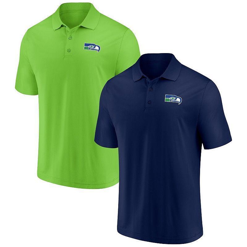 Mens Fanatics College Navy and Neon Green Seattle Seahawks Home and Away 2-Pack Polo Shirt Set - Navy Product Image