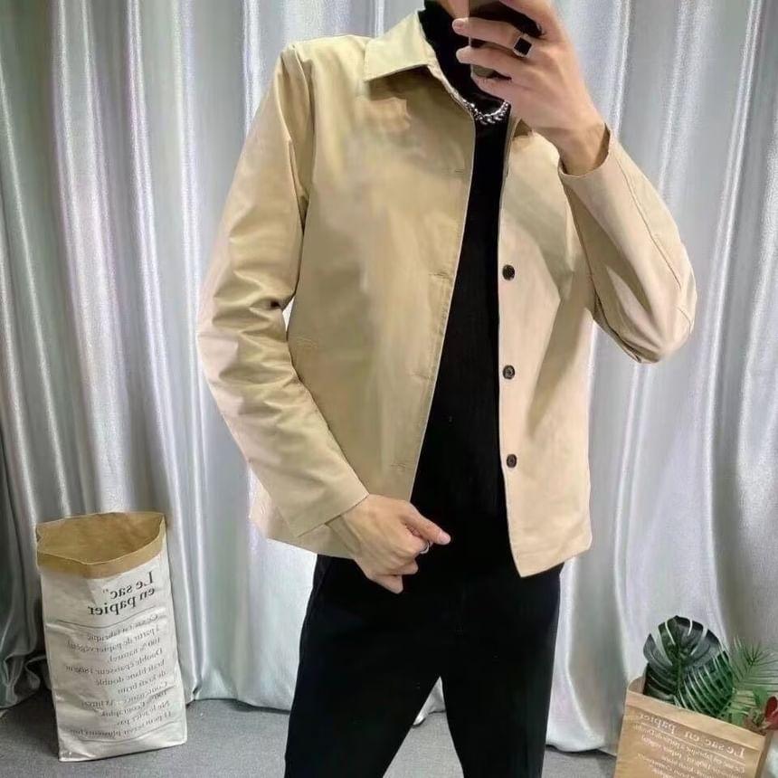 Collar Plain Button Jacket Product Image