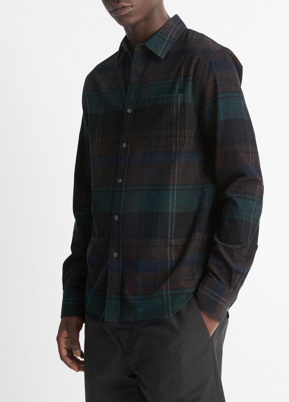 Mens Sierra Plaid Cotton Corduroy Shirt, Surplus Olive/ivy Sky, Size L Vince Product Image