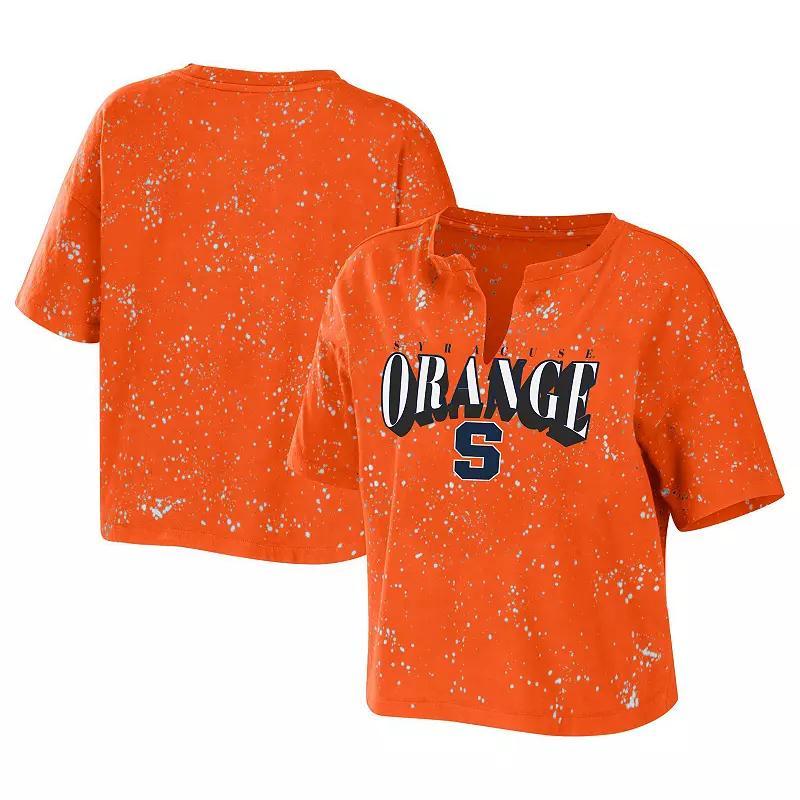 Womens WEAR by Erin Andrews Syracuse Bleach Wash Splatter Cropped Notch Neck T-Shirt Product Image