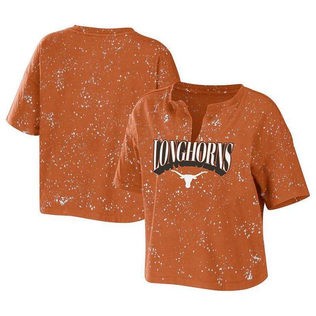 Womens WEAR by Erin Andrews Texas Orange Texas Longhorns Bleach Wash Splatter Notch Neck T-Shirt Product Image