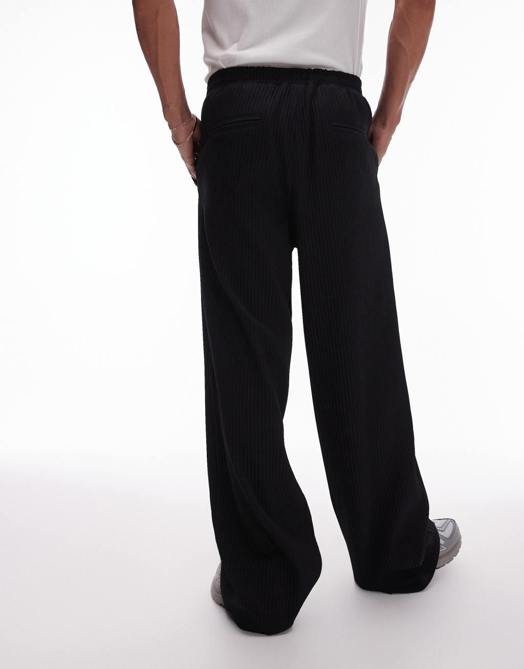 Topman extra wide plisse pants in black Product Image