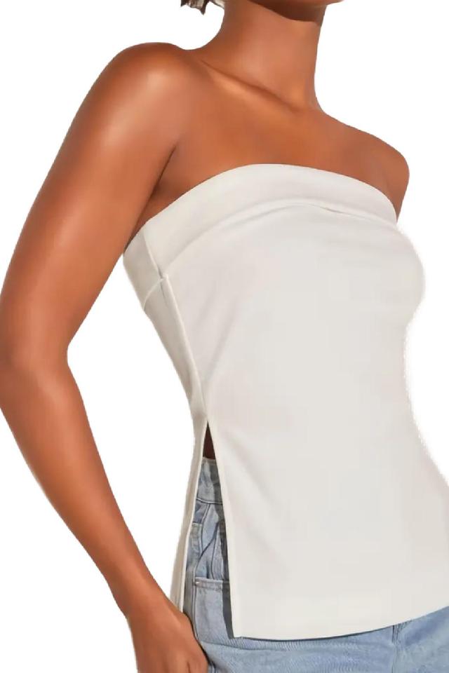 White Split Hem Tube Top Product Image