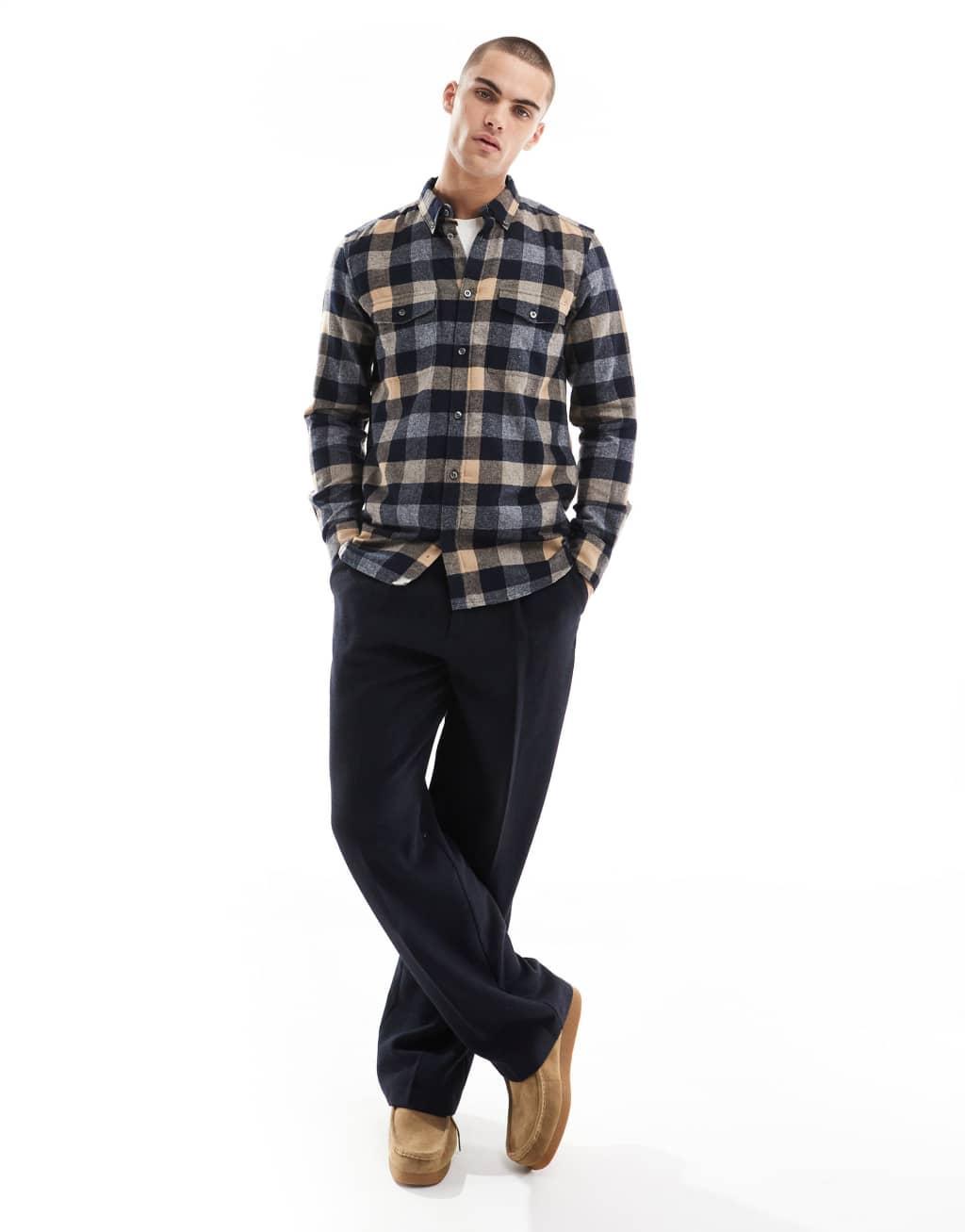 French Connection long sleeve check flannel shirt in camel Product Image