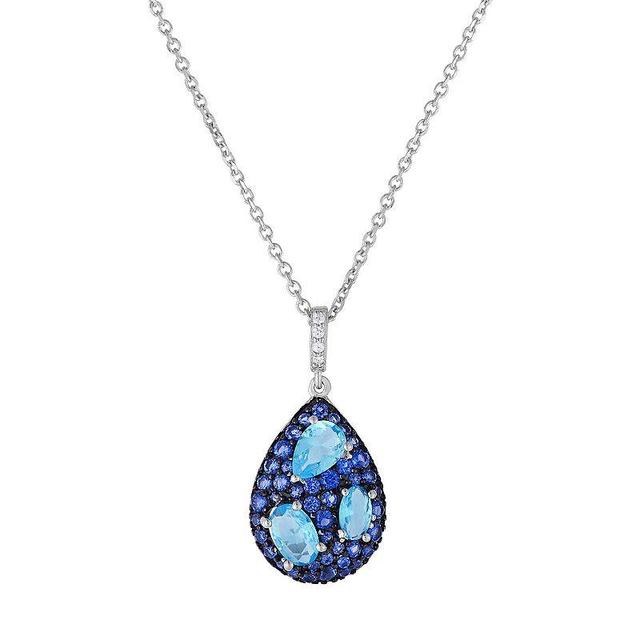 Sterling Silver Cubic Zirconia Pendant Necklace, Womens Blue Product Image