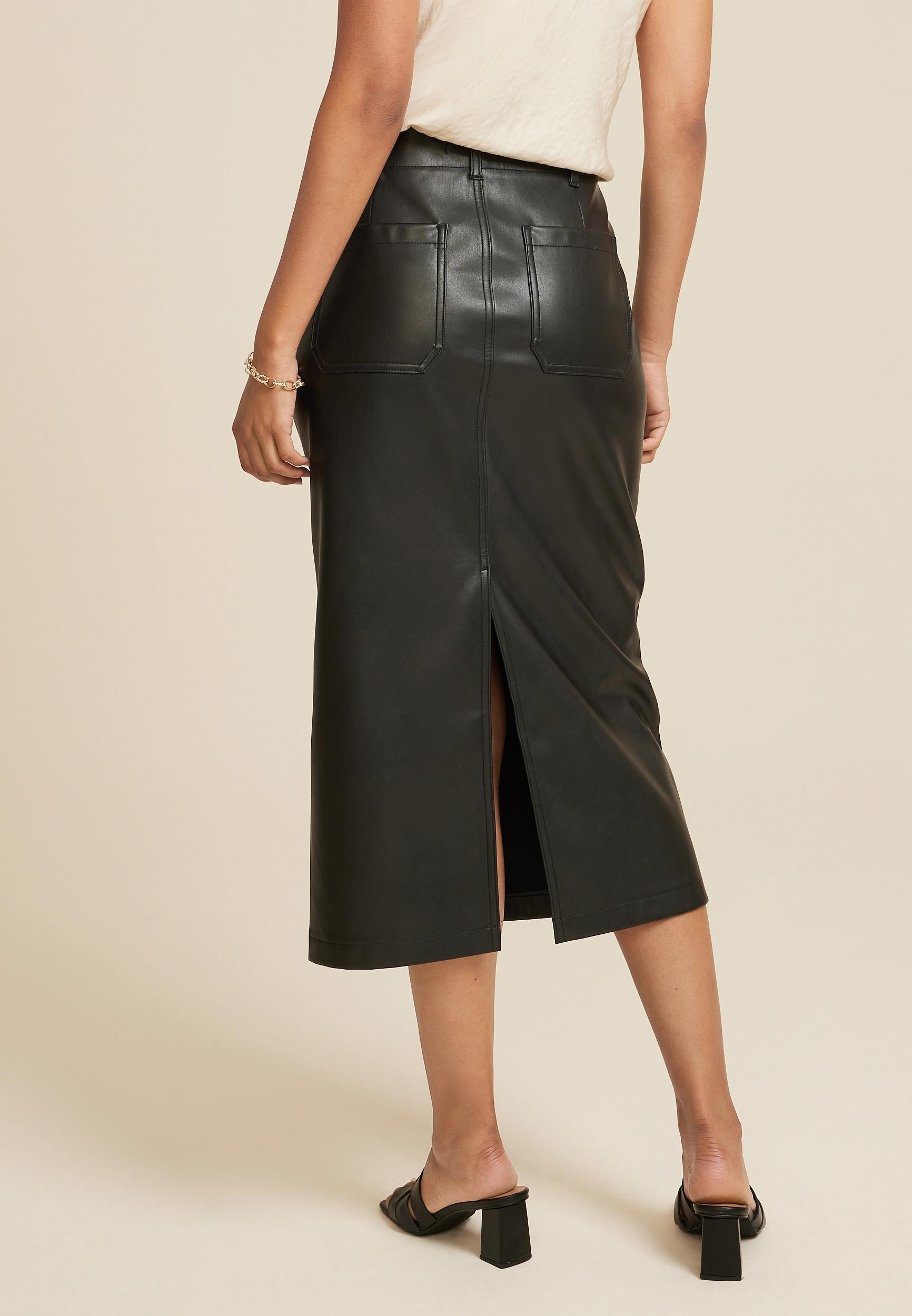 Faux Leather High Rise Midi Skirt Product Image