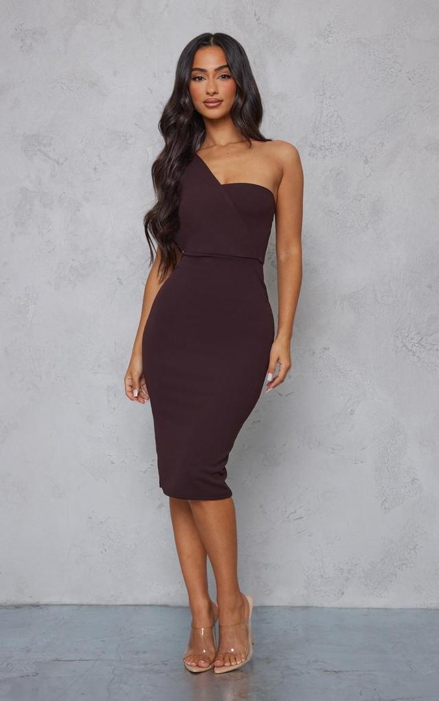 Petite Chocolate One Shoulder Drape Midi Dress Product Image