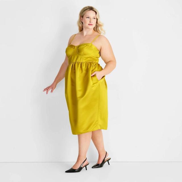 Womens Sweetheart Bubble Satin Midi Dress - Future Collective Yellow 2X Product Image