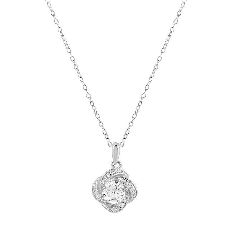 PRIMROSE Sterling Silver Cubic Zirconia Love Knot Pendant Necklace, Womens Grey Product Image