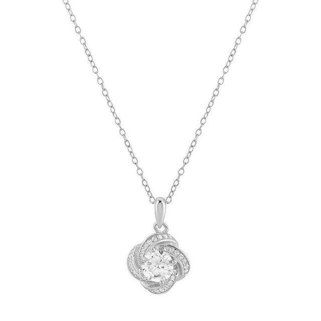 PRIMROSE Sterling Silver Cubic Zirconia Love Knot Pendant Necklace, Womens Product Image