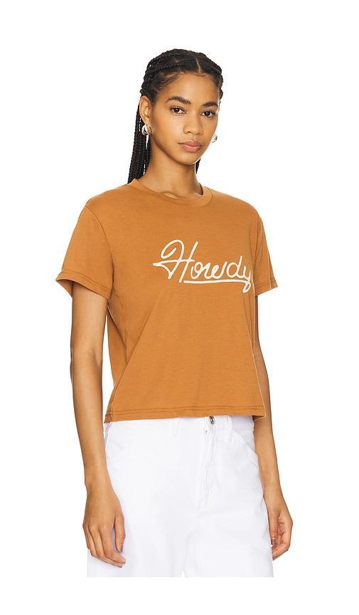 Sendero Provisions Co. Howdy Dude Women's Crop Tee in Cognac. Product Image