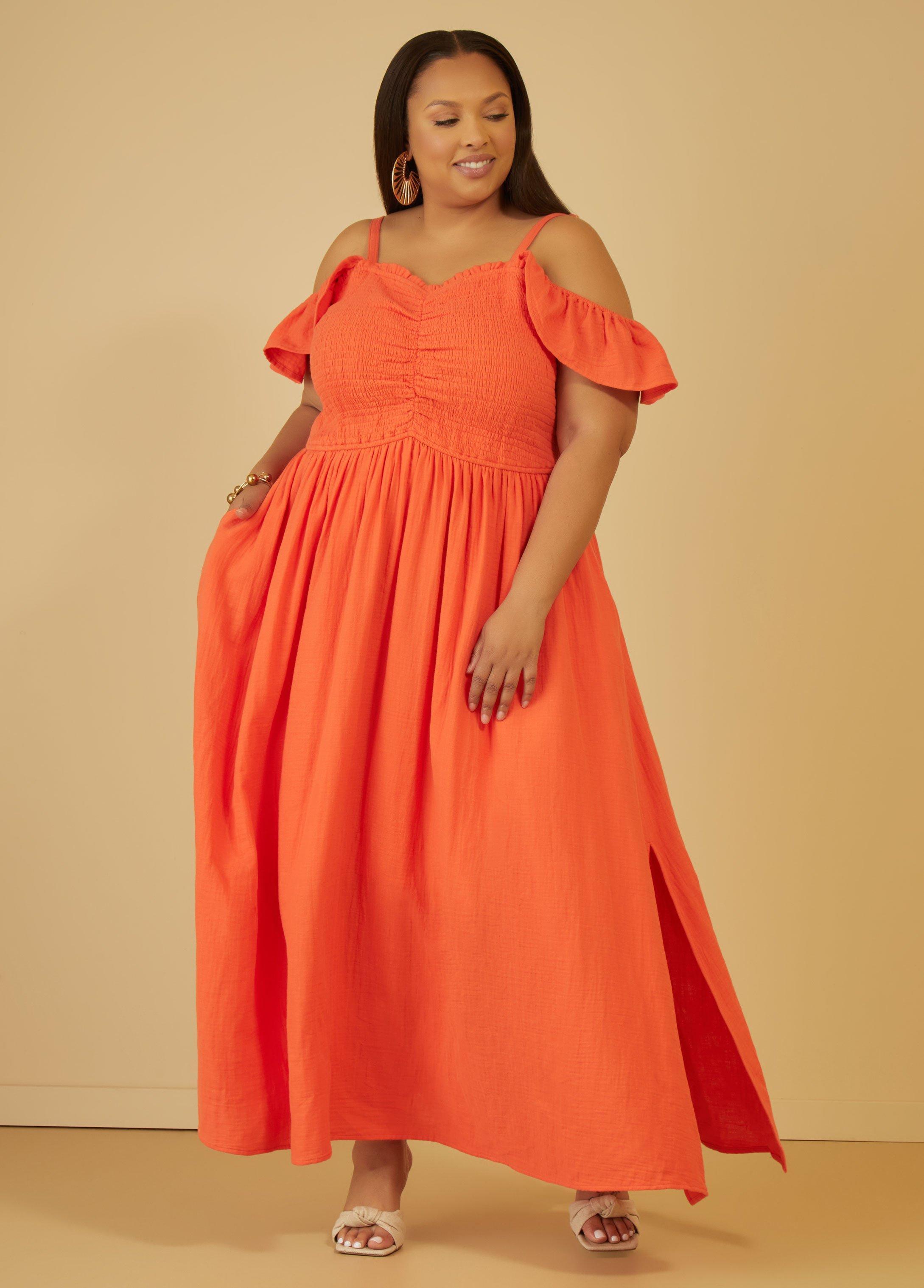 Plus Size Cold Shoulder Cotton Gauze Dress Ashley Stewart Product Image