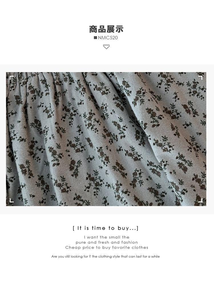 Floral-Print High-Waist A-Line Skirt Product Image