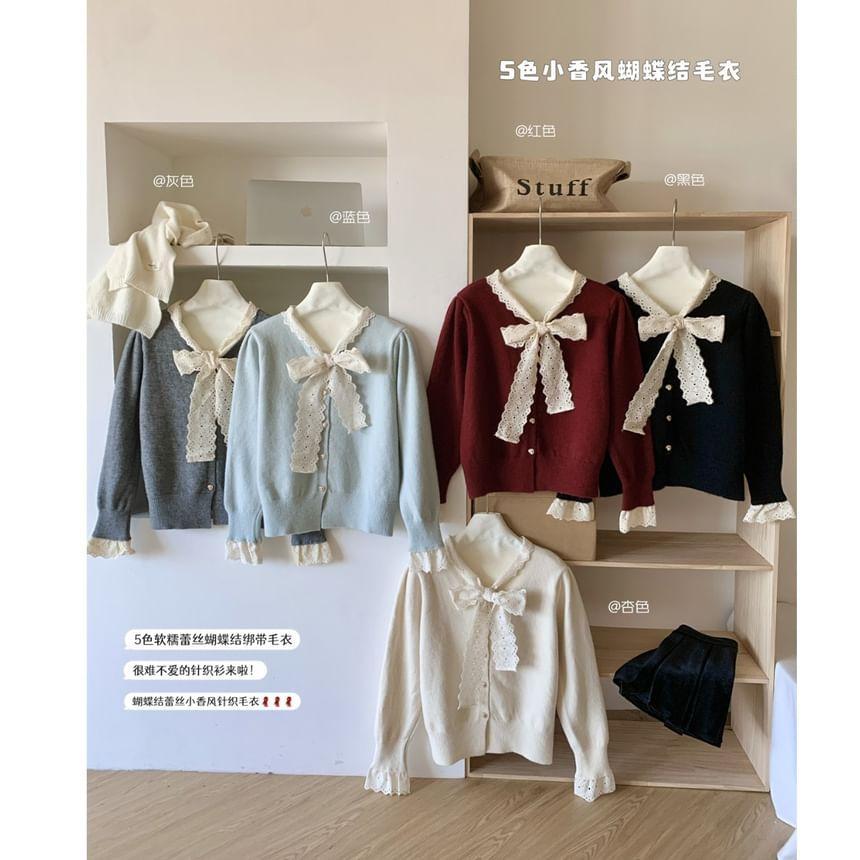 V-Neck Bow Neck Cardigan Product Image