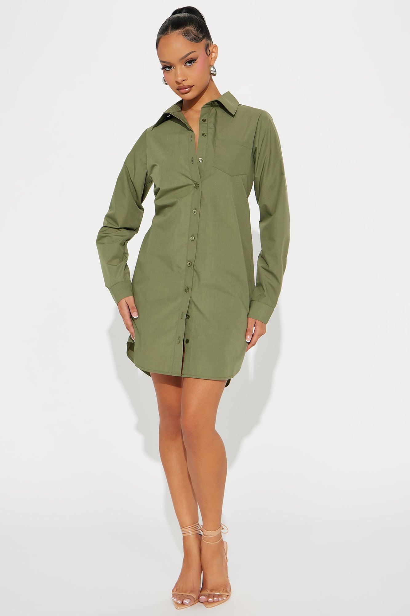 Jamie Shirt Dress - Olive Product Image