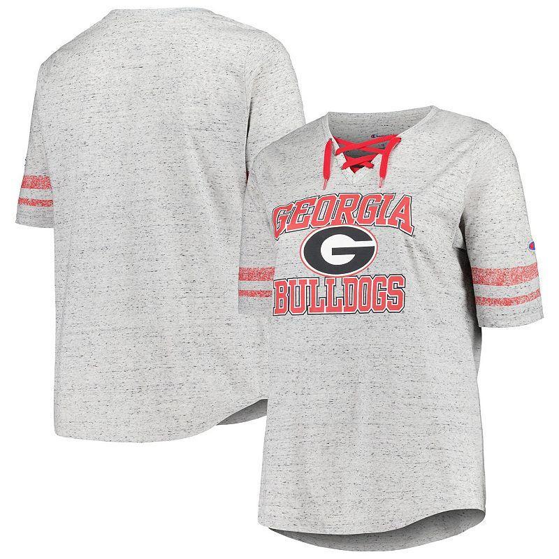 Womens Profile Heather Gray Georgia Bulldogs Plus Size Striped Lace-Up V-Neck T-Shirt Product Image