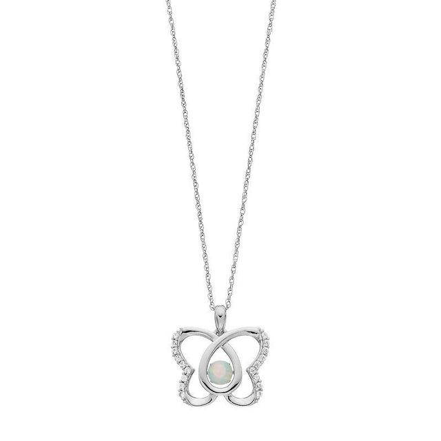 Sterling Silver Lab-Created Opal & White Sapphire Butterfly Pendant, Womens Product Image