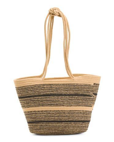 Cotton Woven Tote With Knot Handle Shoulder Straps for Women Product Image