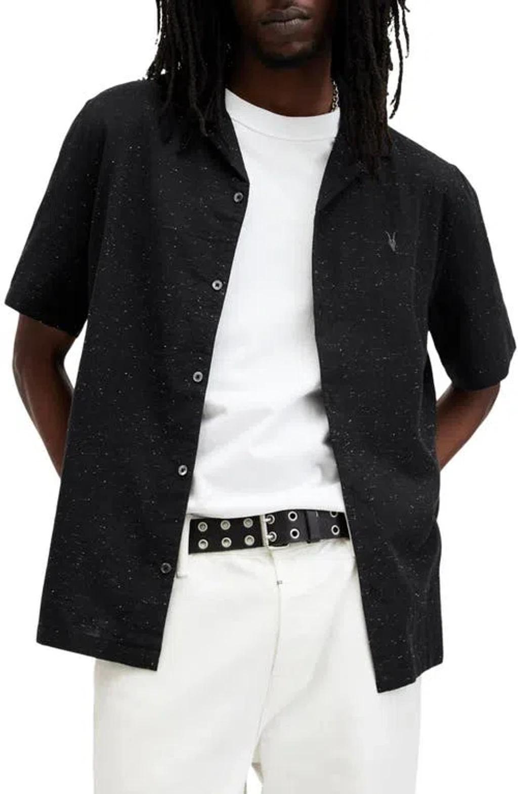 ALLSAINTS Bryant Relaxed Fit Neppy Camp Shirt In Black Product Image