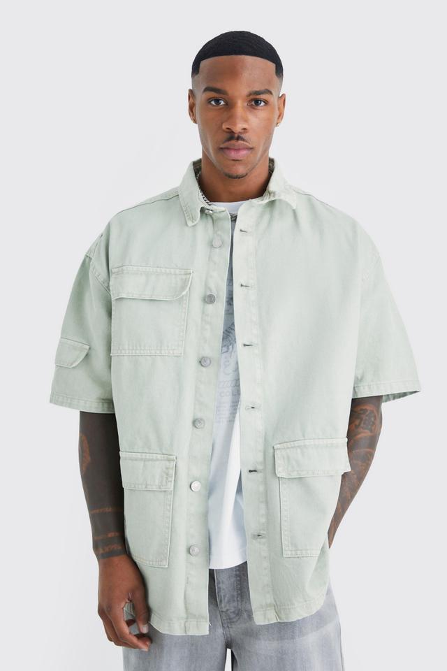 Boxy Fit Overdyed Denim Cargo Shirt | boohooMAN USA Product Image