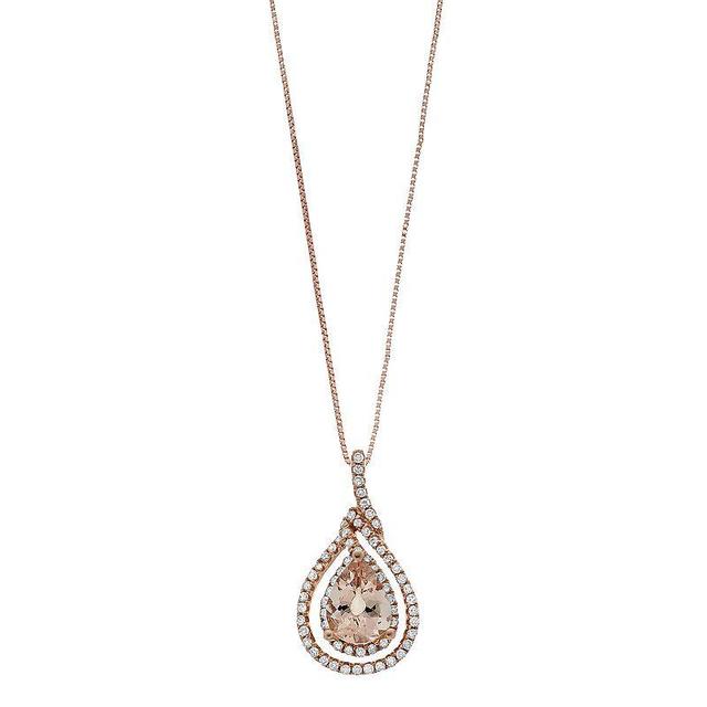 Gemminded 10k Rose Gold Morganite & 1/4 Carat T.W. Diamond Teardrop Pendant Necklace, Womens Product Image