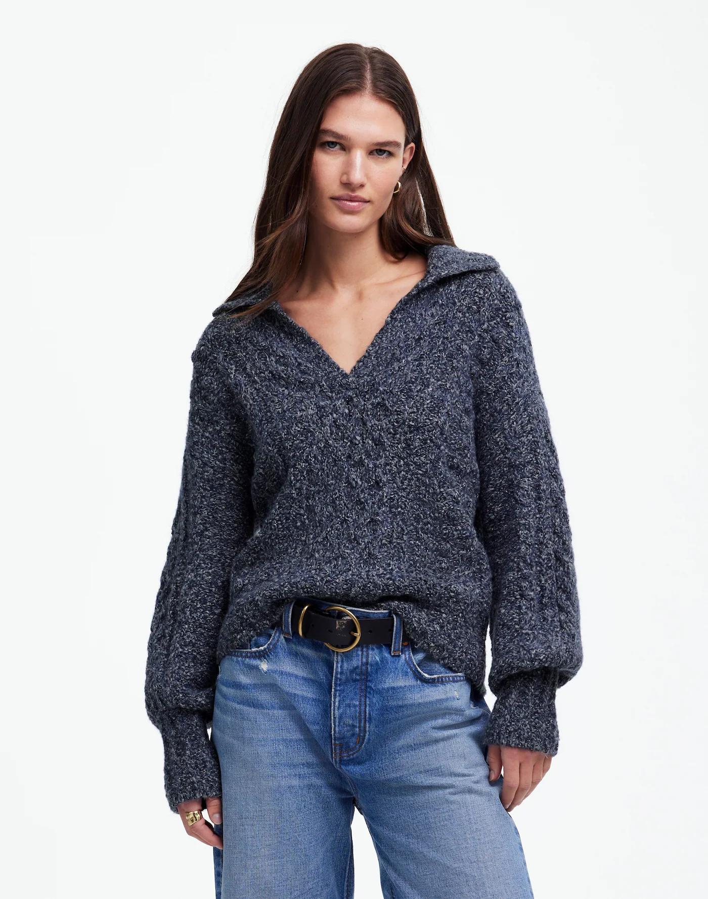 Cotton-Merino Wool Blend Cable-Knit Sweater Product Image