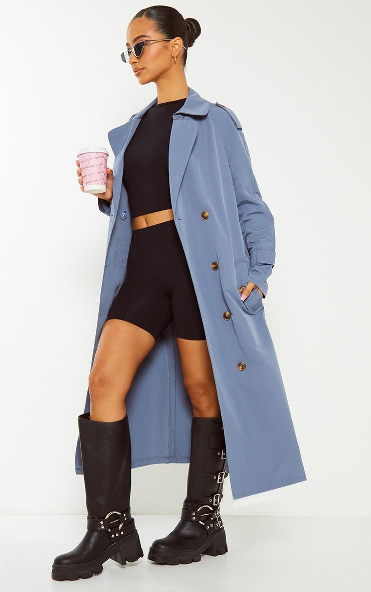 Petite Blue Oversized Trench Coat Product Image