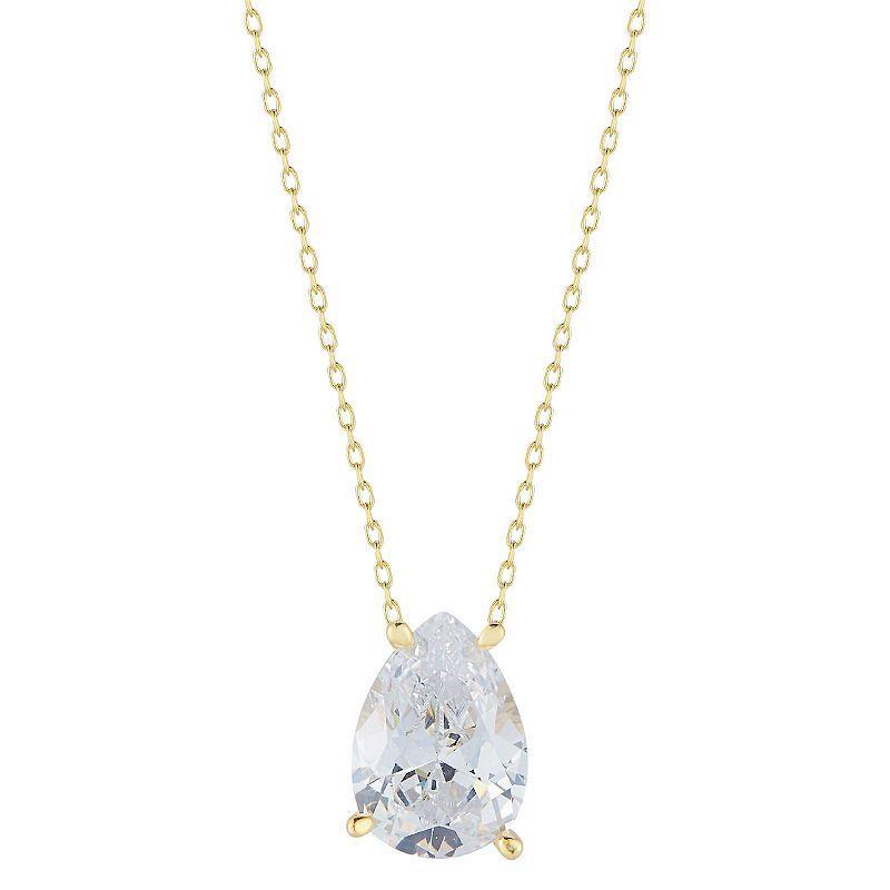 Sunkissed Sterling Cubic Zirconia Pear Solitaire Necklace, Womens Gold Tone Product Image