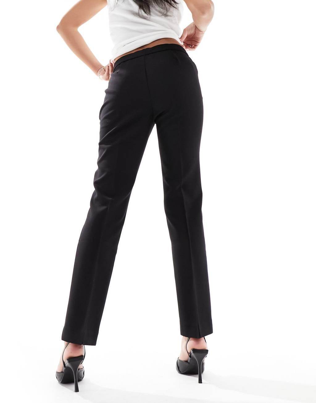 Mango slim button waist pants in black Product Image