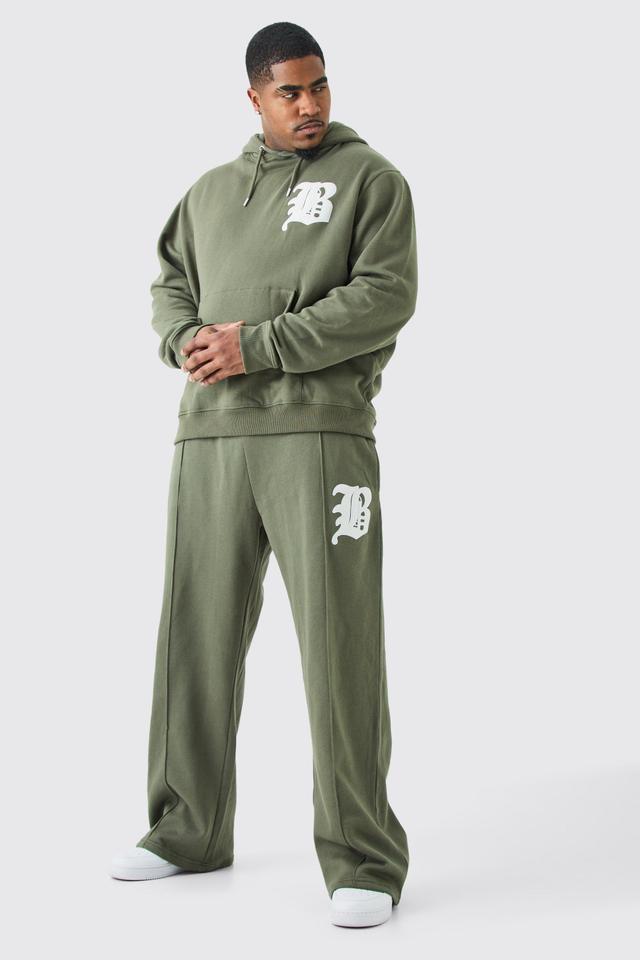 Mens Green Plus B Badge Stacked Gusset Hooded Tracksuit, Green Product Image