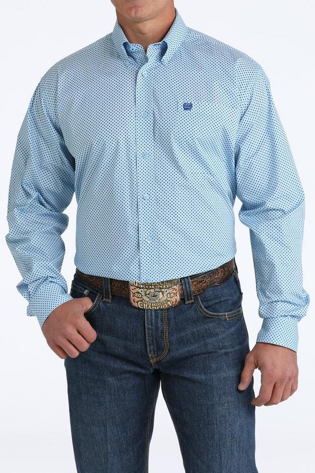 Cinch® Men's L/S Light Blue Diamond Print Stretch Button Shirt Product Image