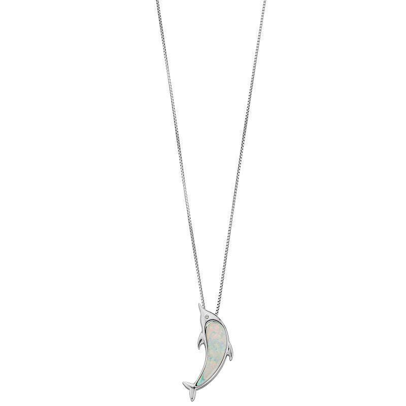 Gemminded Sterling Silver Lab-Created Opal & Diamond Accent Dolphin Pendant, Womens Product Image