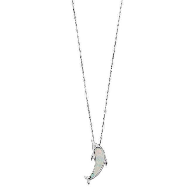 Gemminded Sterling Silver Lab-Created Opal & Diamond Accent Dolphin Pendant, Womens White Product Image