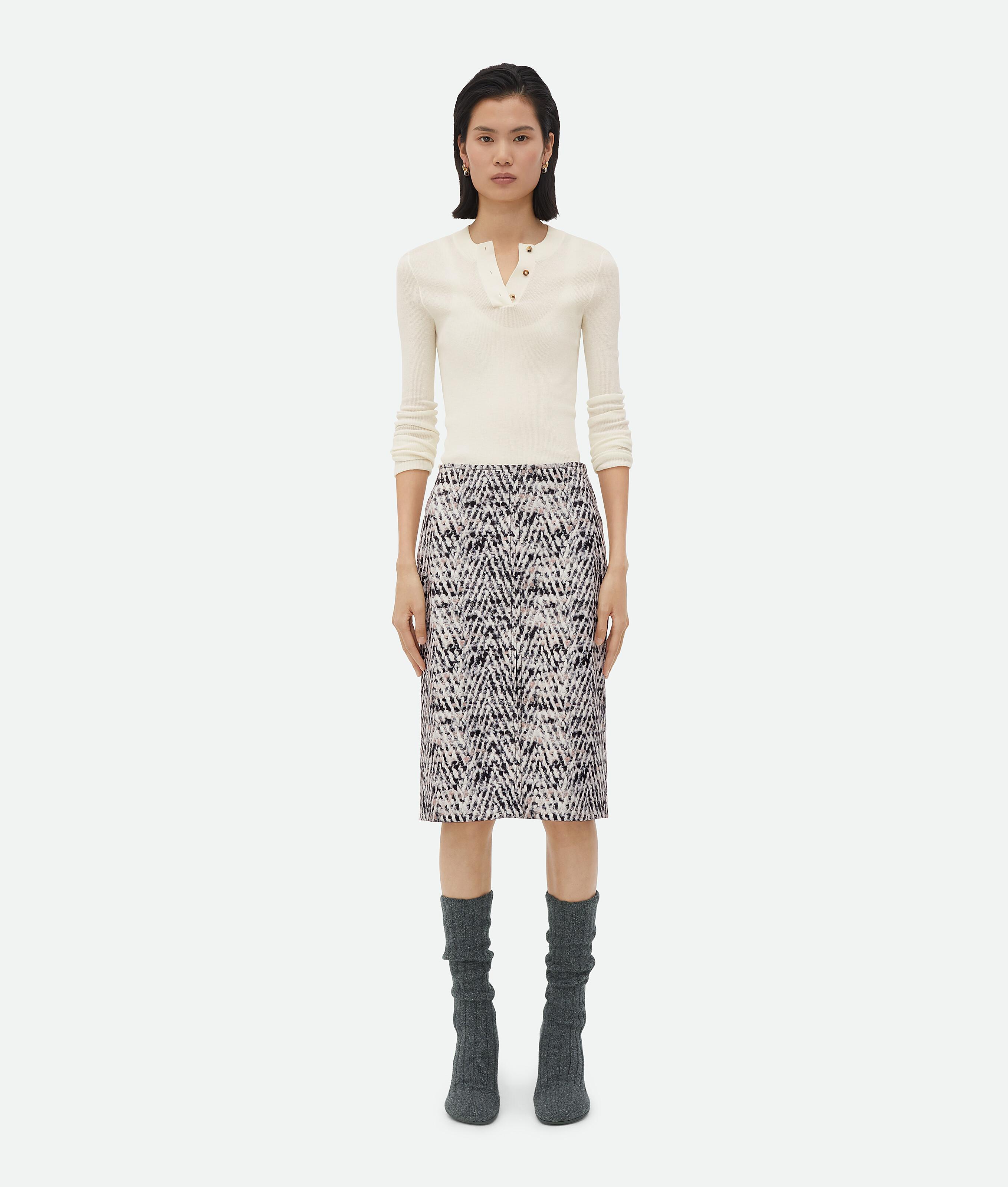 Women's Printed Leather Chevron Skirt in Black/white Product Image