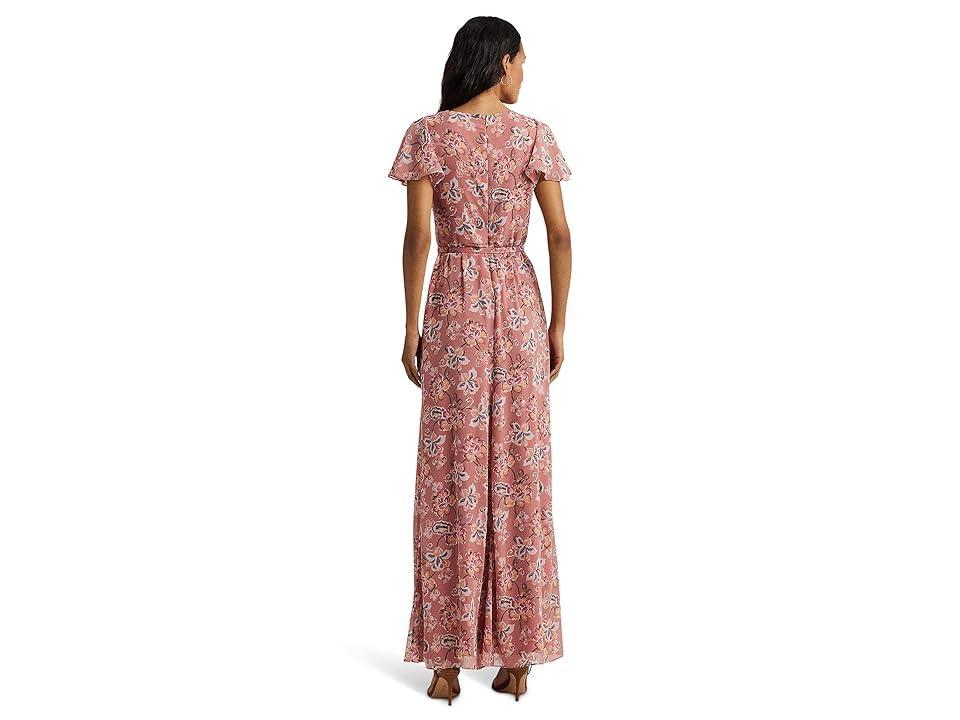 LAUREN Ralph Lauren Floral Belted Flutter-Sleeve Gown Multi) Women's Dress Product Image