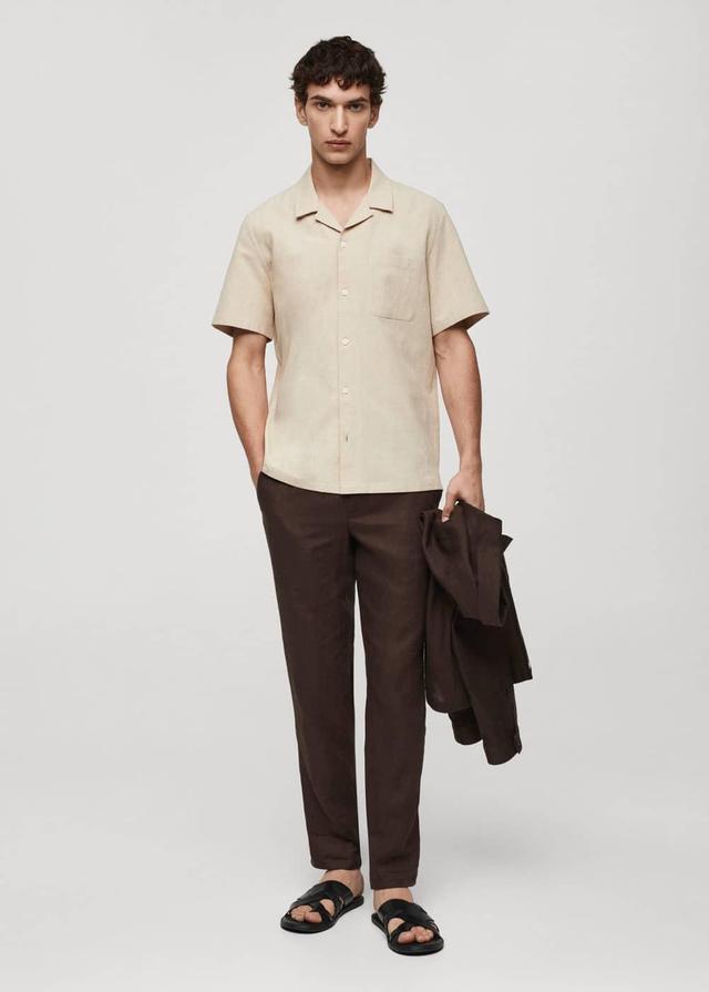 Mango Mens Short Sleeve Cotton Linen Shirt Product Image