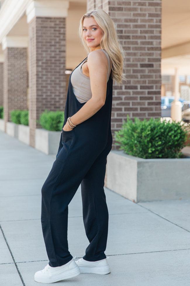 Day In The Life Black Waffle Knit Jumpsuit Product Image